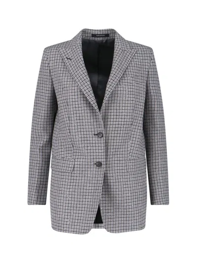 Tagliatore Tailored Grey Stripe Blazer With Classic Lapel In Blue