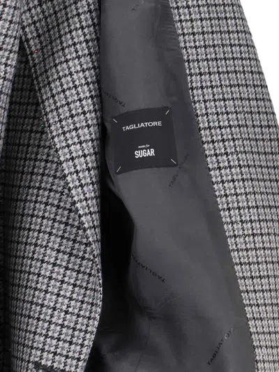 Tagliatore Tailored Grey Stripe Blazer With Classic Lapel In Blue