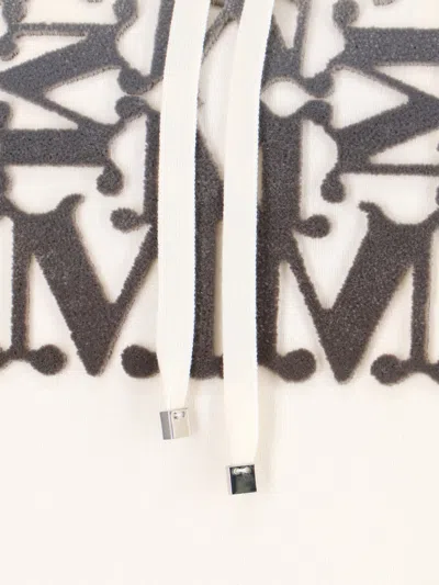 Max Mara Virgin Wool Hoodie With Teddy Texture And Contrast Logo In Gray