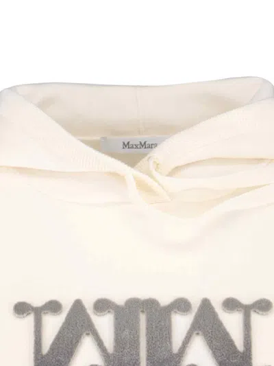 Max Mara Virgin Wool Hoodie With Teddy Texture And Contrast Logo In Gray