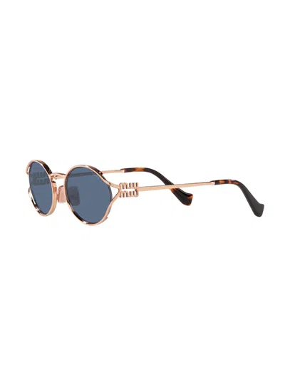 Miu Miu Womens Pink Mu 52ys Round-frame Branded-arm Metal Sunglasses In Dark Blue