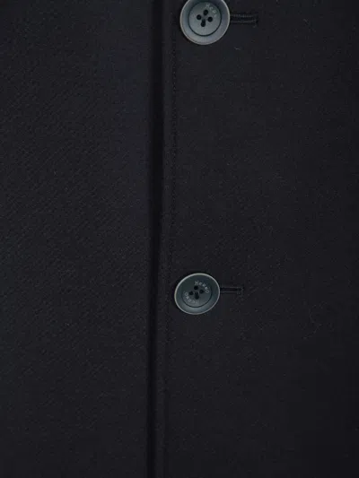 Herno Dark Blue Wool Blend Coat With Removable Lining And Classic Lapel In Blue