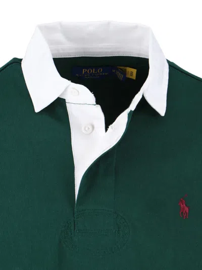 Polo Ralph Lauren 'rugby' Green Polo Shirt With Contrasting Collar And Pony Detail On The Front In Cotton Man In Green