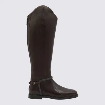 Brunello Cucinelli Classic Leather Boot With Precious Spurs In Brown