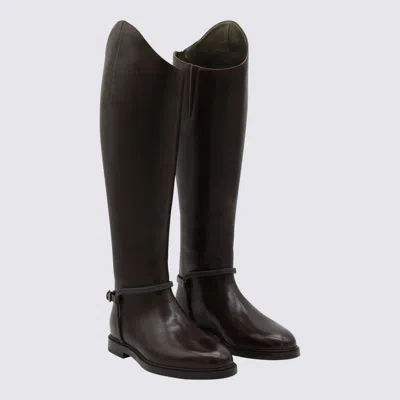 Brunello Cucinelli Classic Leather Boot With Precious Spurs In Brown