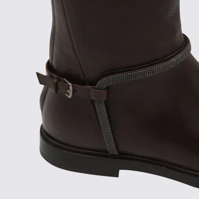 Brunello Cucinelli Classic Leather Boot With Precious Spurs In Brown