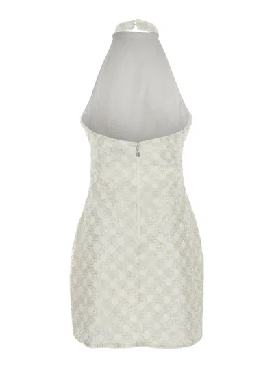 Rotate Birger Christensen White Sequinned Sleeveless Halterneck Dress In Tech Fabric Woman In White