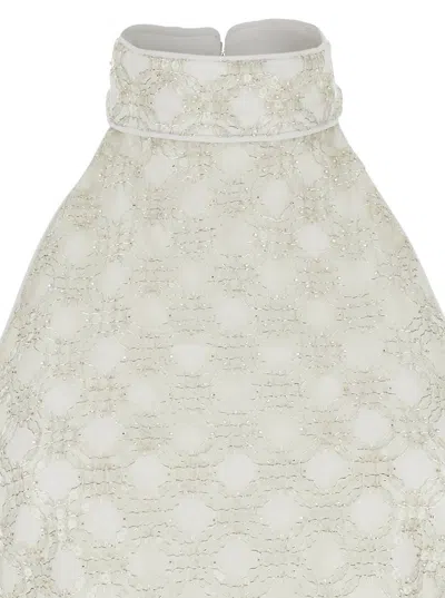 Rotate Birger Christensen White Sequinned Sleeveless Halterneck Dress In Tech Fabric Woman In White