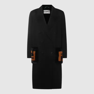 Fendi Straight-fit Midi Coat With Side Slits At The Bottom In Black