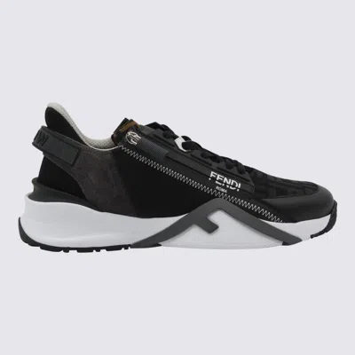 Fendi Structured Stitched Collar Sole Sneakers In Black