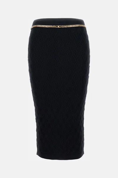 Elisabetta Franchi Black Diamond Knit Skirt With Jewel Detail In Black