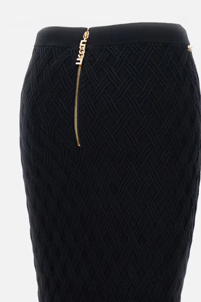 Elisabetta Franchi Black Diamond Knit Skirt With Jewel Detail In Black