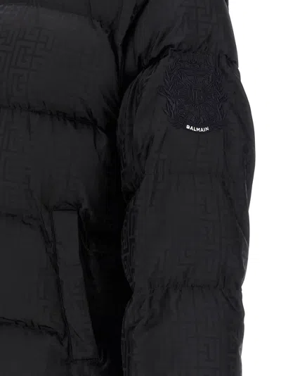 Balmain Monogram Pb Labirinto Down Jacket In Black