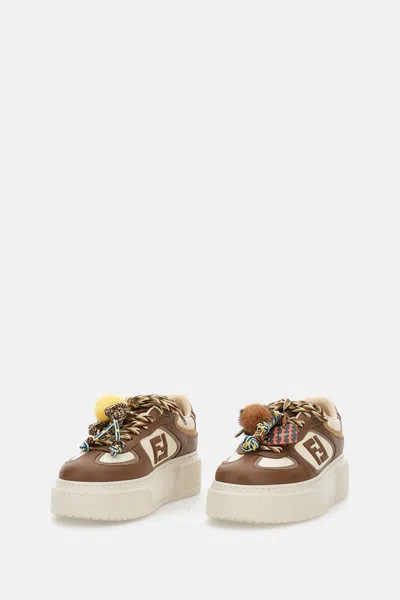 Fendi Sneakers Chunky Sole Contrast Panels In Brown