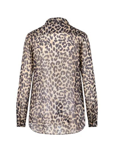 Aspesi Animal Print Collared Neck Long Sleeves Top In Brown