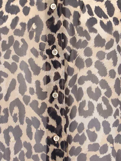 Aspesi Animal Print Collared Neck Long Sleeves Top In Brown