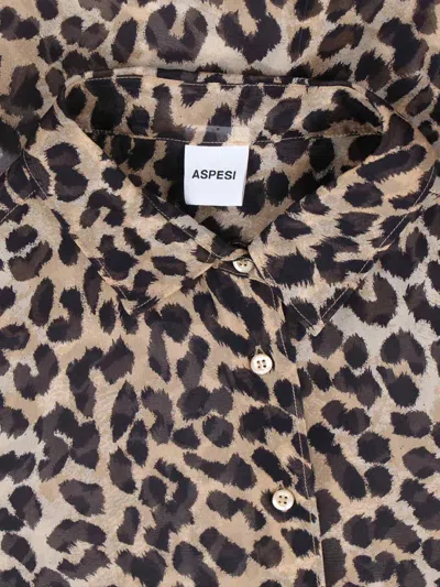 Aspesi Animal Print Collared Neck Long Sleeves Top In Brown