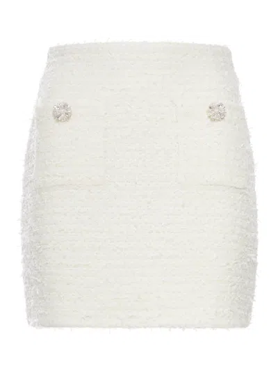 Self-portrait Midi Skirt With Decorative Buttons And Pockets In White