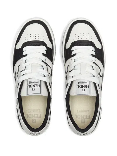 Fendi Leather Sneakers With Ff Lateral Logo In Black