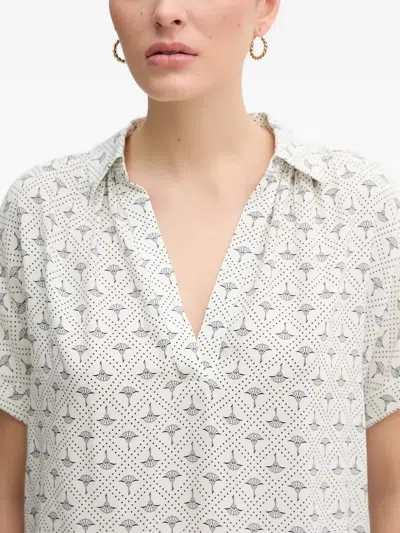 Joop Floral-print Short-sleeve Blouse In White