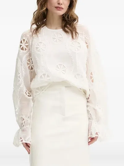 Bardot Embroidered-pattern Blouse In White