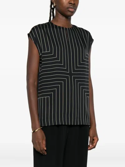 Joseph Sleeveless Geometric-striped Top In Black