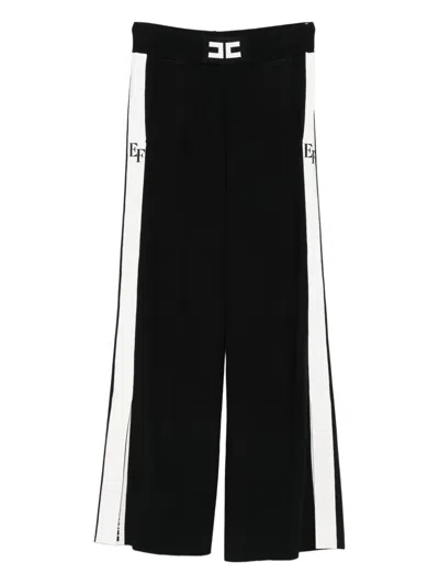 Elisabetta Franchi Palazzo Trousers With Shiny Side Bands In Black