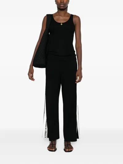 Elisabetta Franchi Palazzo Trousers With Shiny Side Bands In Black