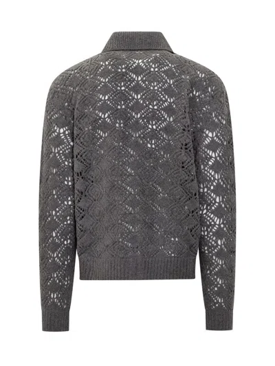Jil Sander Collared Wool Cardigan With Textured Knit In Gray