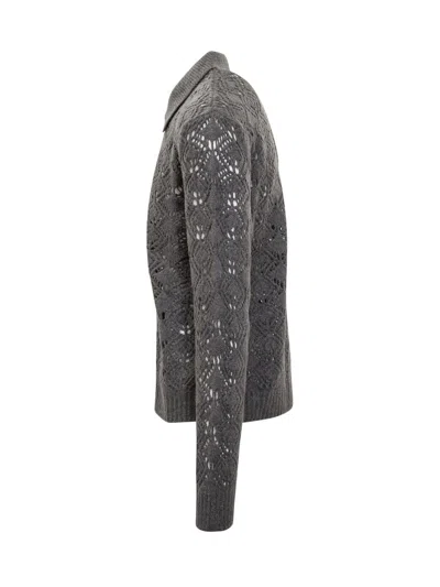 Jil Sander Collared Wool Cardigan With Textured Knit In Gray