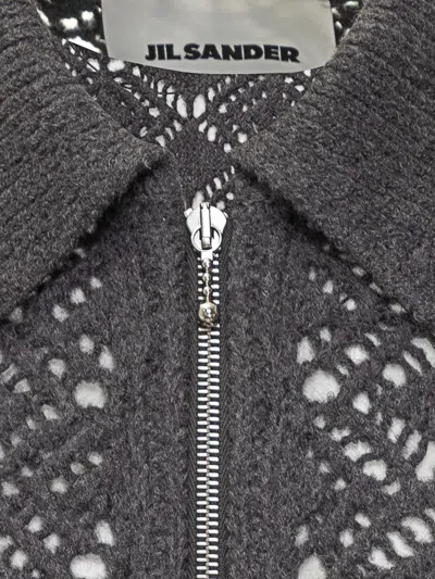 Jil Sander Collared Wool Cardigan With Textured Knit In Gray