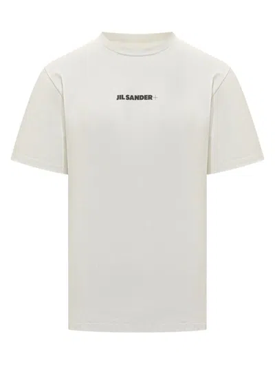 Jil Sander Men White Crewneck T-shirt With Logo Lettering On The Front In Cotton Man
