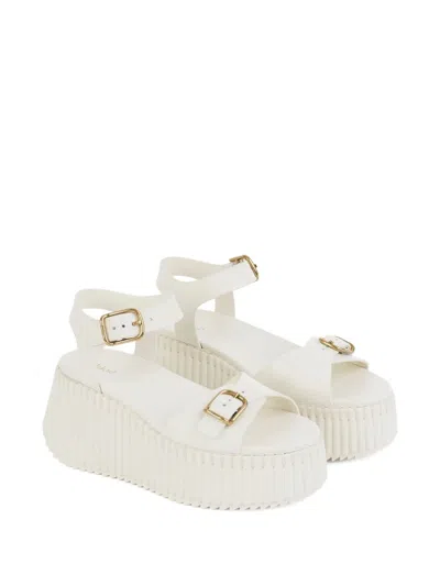 Chloé Chloe Nama Leather Wedge Sandals In White