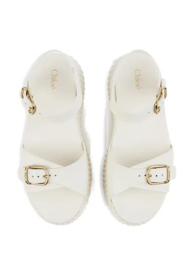 Chloé Chloe Nama Leather Wedge Sandals In White