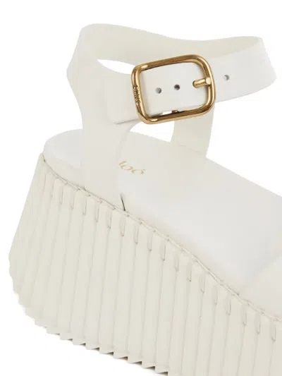 Chloé Chloe Nama Leather Wedge Sandals In White