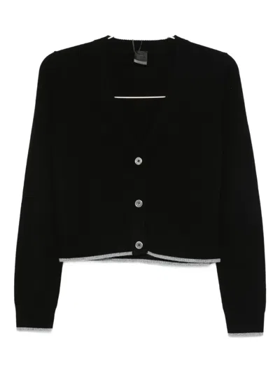 Pinko Cropped Button-down Sweater With Deep V-neckline In Black