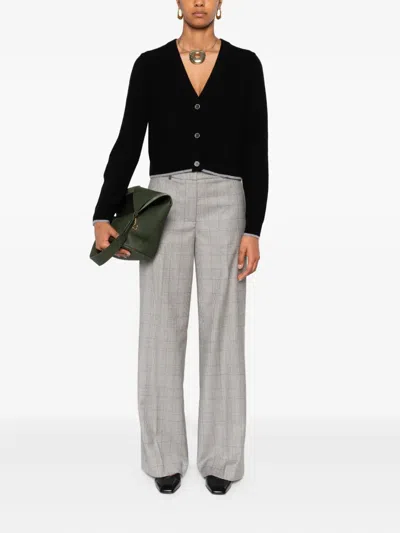 Pinko Cropped Button-down Sweater With Deep V-neckline In Black