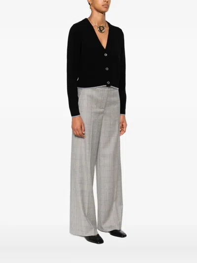 Pinko Cropped Button-down Sweater With Deep V-neckline In Black