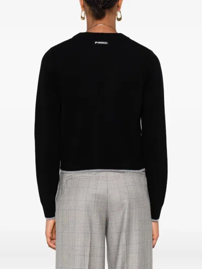 Pinko Cropped Button-down Sweater With Deep V-neckline In Black