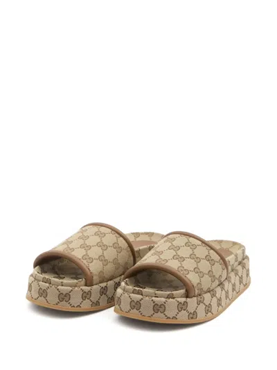 Gucci Gg Pattern Platform Sandals In Neutral