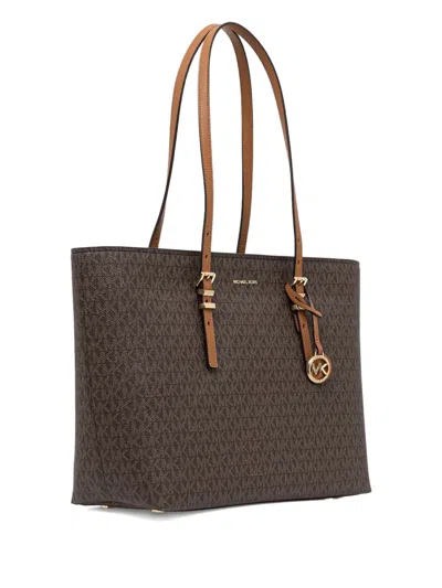 Michael Kors Monogrammed Tote Bag With Adjustable Straps And Gold-tone Hardware In Brown