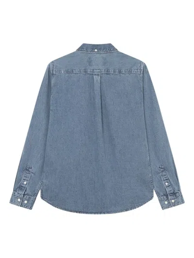 Les Deux Embroidered Denim Shirt In Blue