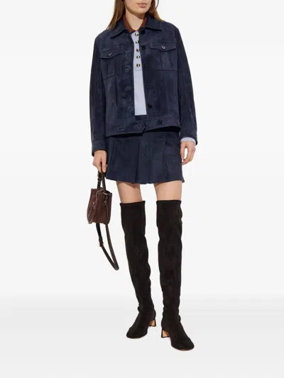 Self-portrait Flap-pocket Suede Jacket In Blue