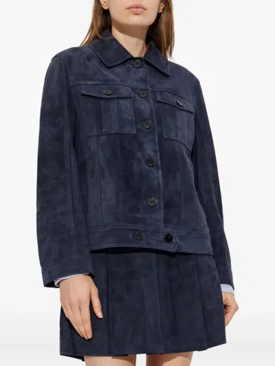 Self-portrait Flap-pocket Suede Jacket In Blue