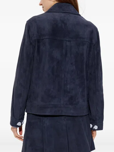 Self-portrait Flap-pocket Suede Jacket In Blue