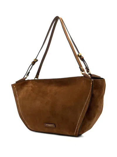 Gianni Chiarini Suede Shoulder Bag With Adjustable Strap And Contrast Stitching In Brown