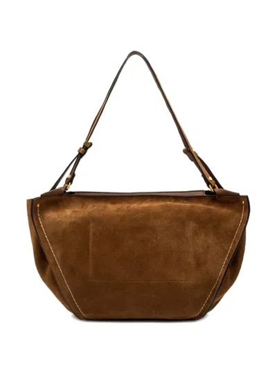 Gianni Chiarini Suede Shoulder Bag With Adjustable Strap And Contrast Stitching In Brown