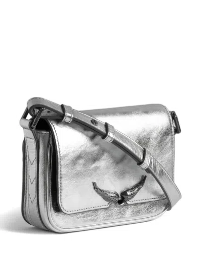 Zadig & Voltaire Le Zazi Metallic Leather Crossbody Bag In Silver