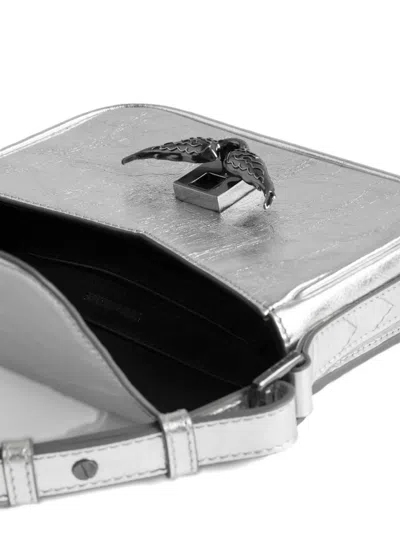 Zadig & Voltaire Le Zazi Metallic Leather Crossbody Bag In Silver