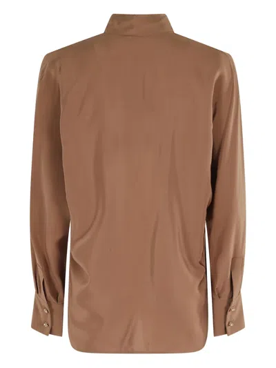Max Mara Studio Silk Blouse With Bow Collar In Brown
